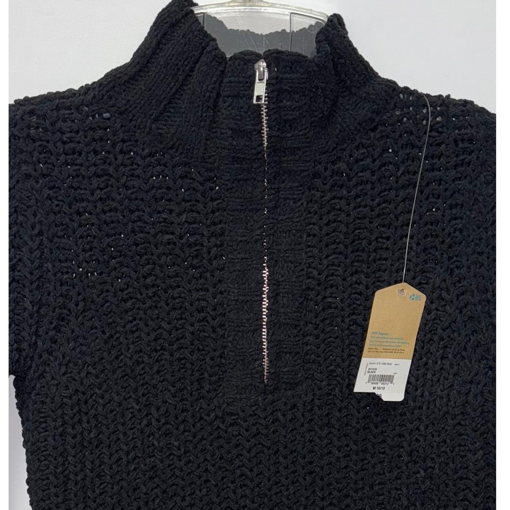 Thereabouts Black Open Knit Half-Zip Pullover Sweater‎ M Preppy Academia Layer - Picture 2 of 7